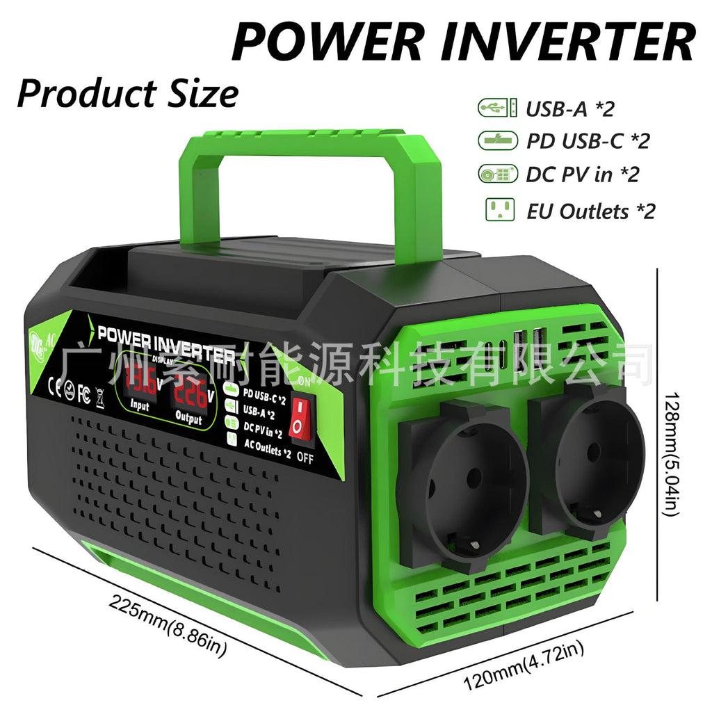 Vehicle Inverter300W/500W12V Turn110V/220V Dual Socket with Digital Display/USB/Type-C