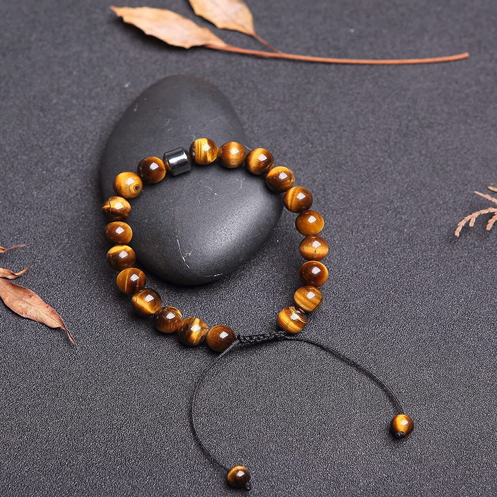 Popular Natural Tiger Eye Stone Alloy Bracelet Adjustable Braided Bracelet Factory Direct Sale