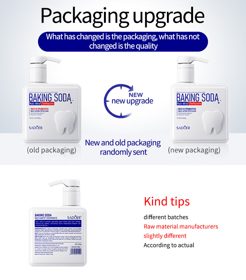 Full English Pump Toothpaste SADOER Baking Soda Probiotics Teeth Cleaning Oral Freshness  Wholesale