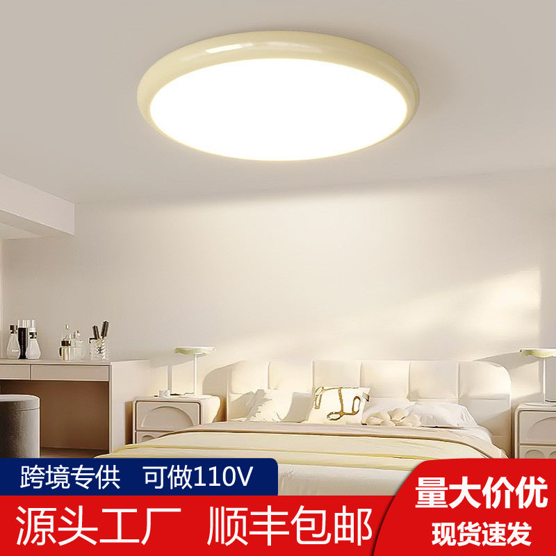 Cream style master bedroom lamp, round Nordic ceiling lamp LED Iron Art Study Lamp Creative Living Room Lamp Home Atmosphere