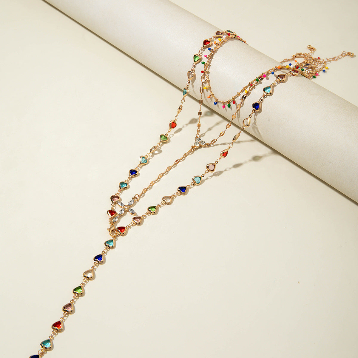 European and American Jewelry Retro Light Luxury High-end Cross Necklace Fashionable Tassel Multi-layer Stacking Wear Y Type Necklace