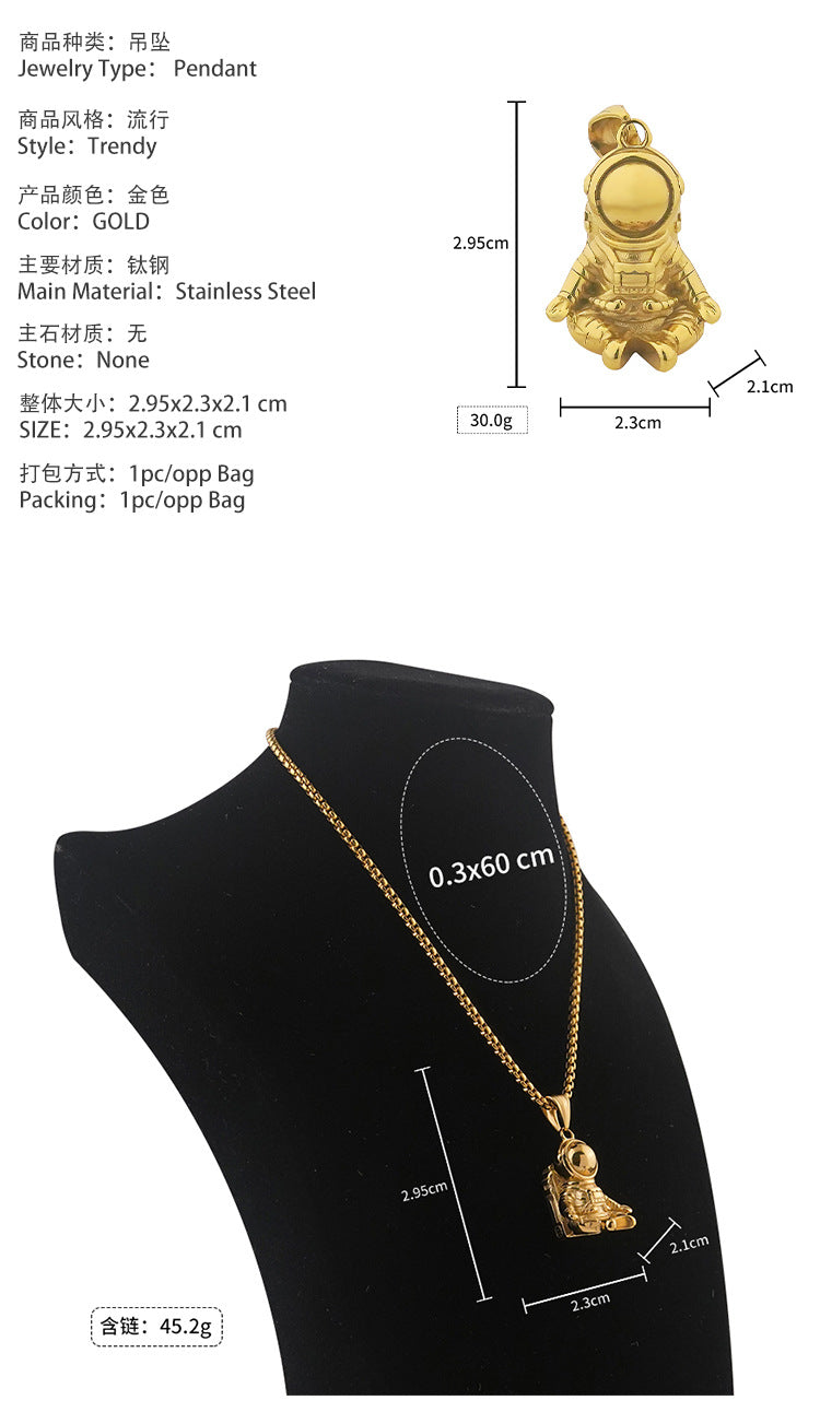 Cast Stainless Steel Astronaut Pendant Vacuum Plating gold Astronaut Personality Titanium Steel Necklace