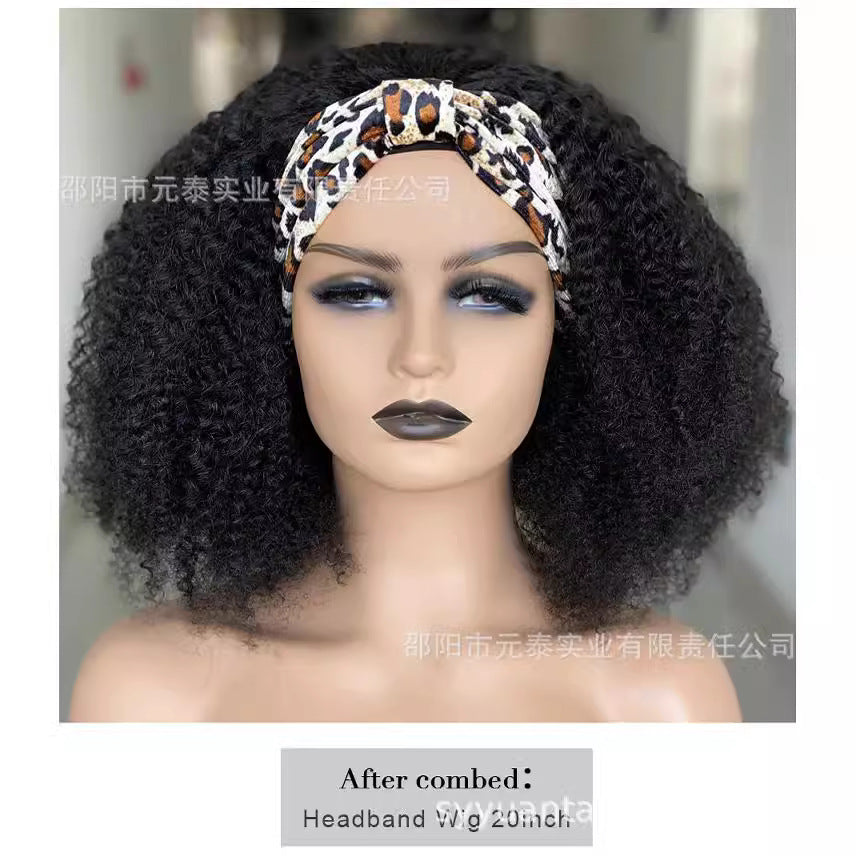 Hair Band Brazilian Human Hair 180% Density Kinky Curly Headband W