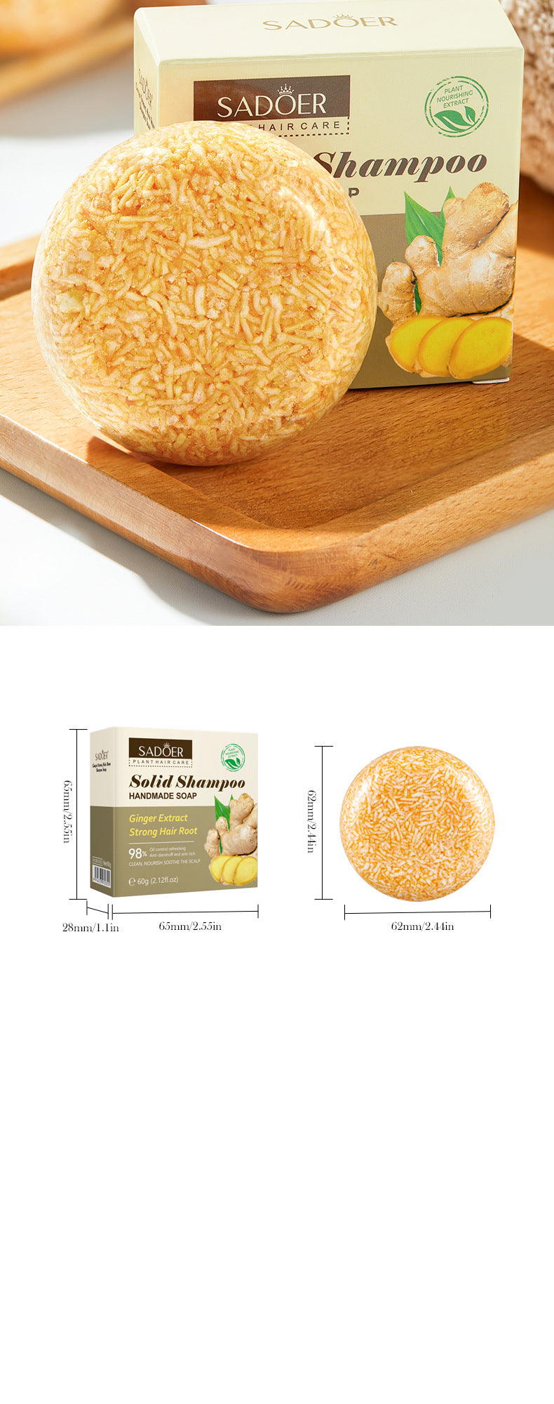 Full English Plant-Based Shampoo Soap60g SADOER Strengthen Hair Roots Deep Clean Hair Soap  Wholesale