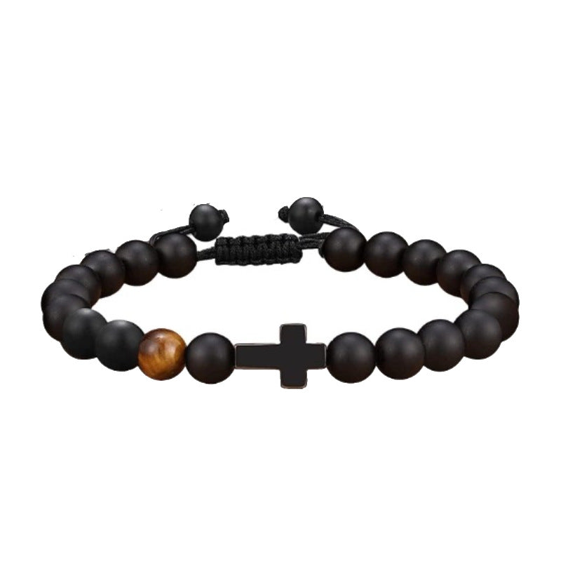 Blue Tiger Eye Stone Bracelet Single Circle Natural Stone Beaded Bracelet Volcanic Stone White Pine Chicken Wing Wood Long Bracelet