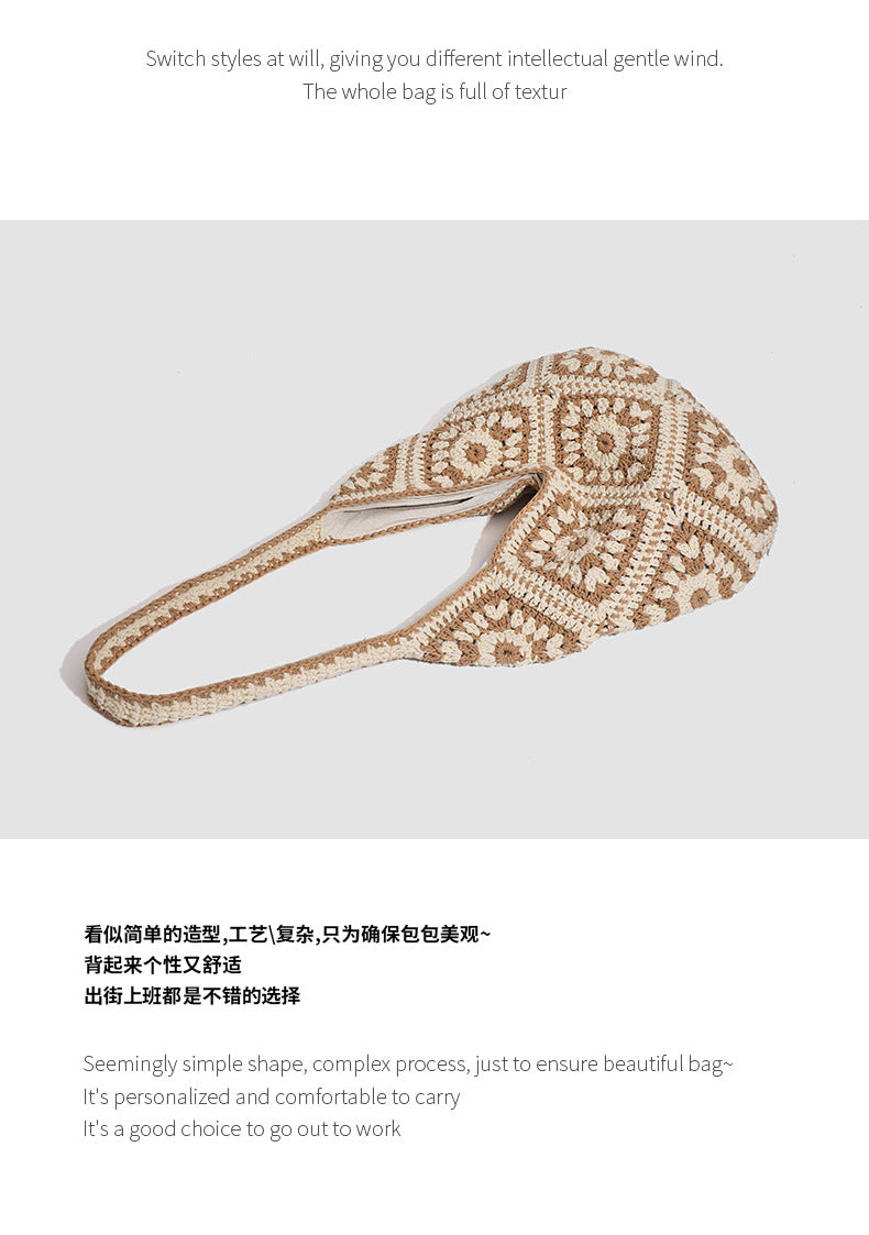 European and American Spring New Handmade Cotton Thread Crochet Hollow Sunflower Flower Woven Shoulder Bag for Women Straw Underarm Bag