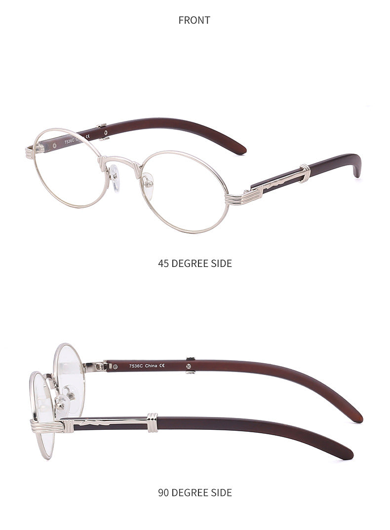 Vintage Small Frame Glasses for Women Imitation Wood Grain Oval Frame Sunglasses for Men Trendy Anti-Glare Sunglasses sunglasses