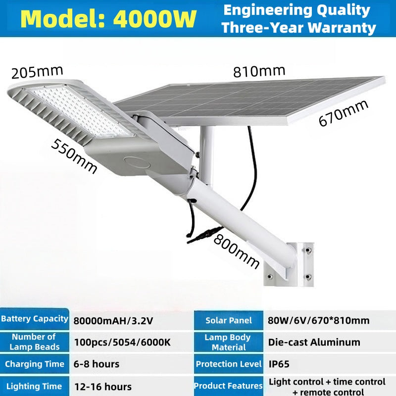 Hot-Selling Solar Light Outdoor IP65 Waterproof Lighting Garden Light 4000W High Brightness LED Solar Street Light