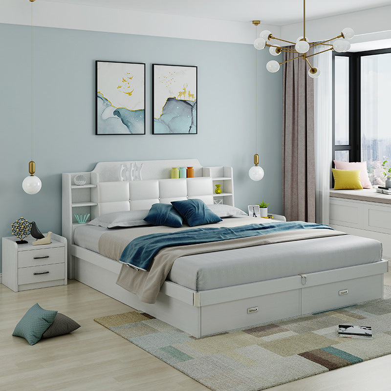 High Box Bed Nordic Simple Bedroom Pneumatic Storage Bed1.5/1.8Minimalist Soft Pack Double Bed with Solid Wood Frame