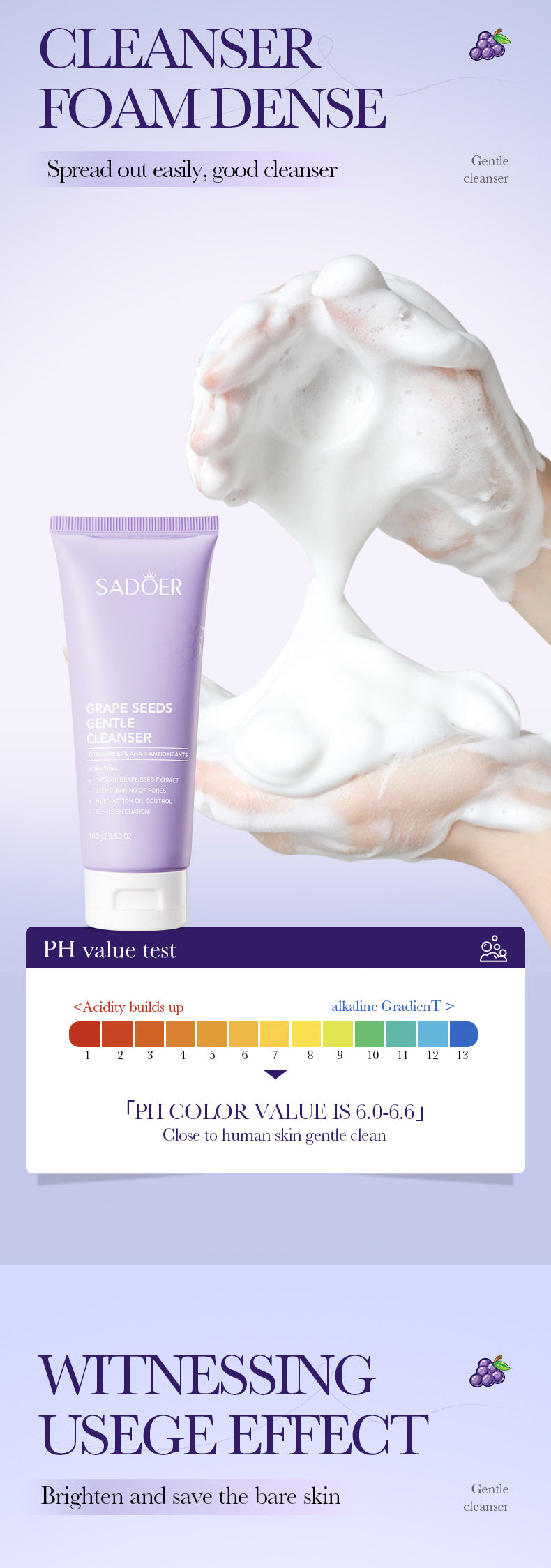 Grape Seed Skin Care Series SADOER Mild and Moisturizing Facial Cleanser, Skin Rejuvenating Eye Cream, Cross-Border Wholesale