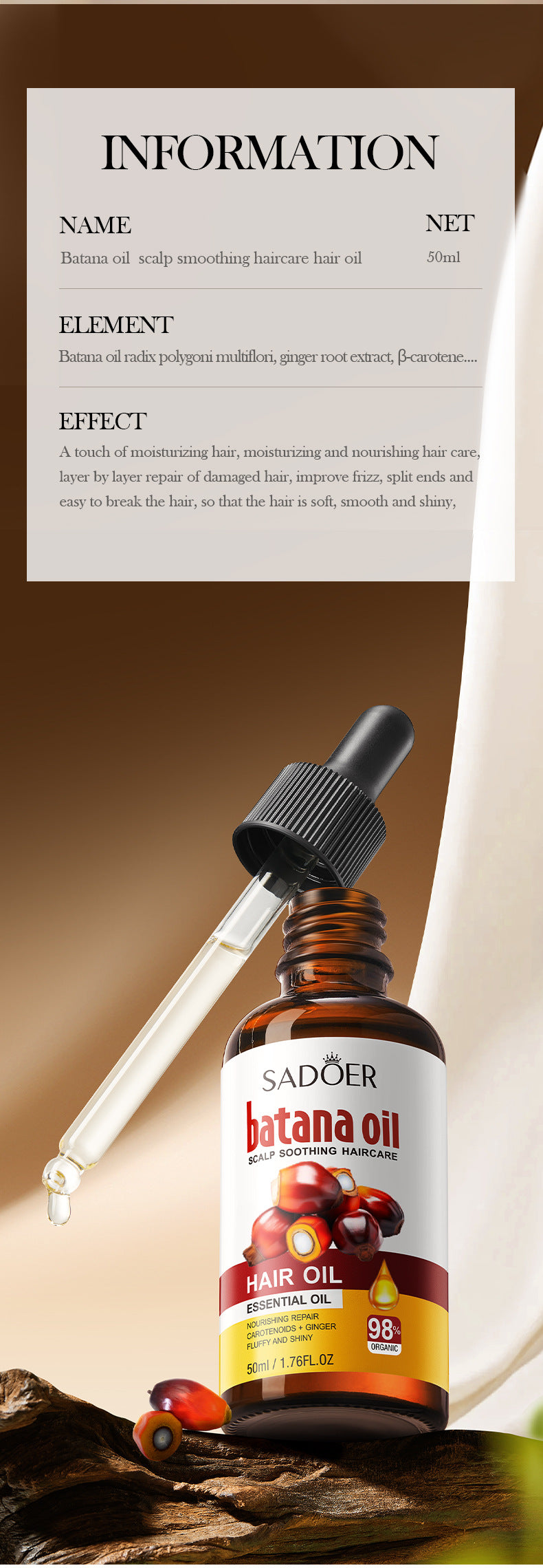 Full English Batana Scalp Hair Care Oil SADOER Soothing and Smooth Hair Oil  Wholesale