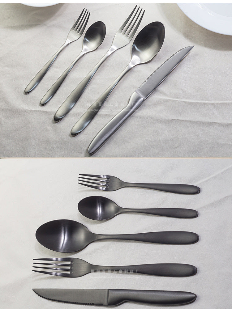 304Stainless Steel Knife Fork Spoon Set Western Tableware Hotel Heavy Sanding Wholesale Steak Knife Tea Spoon Classic Style