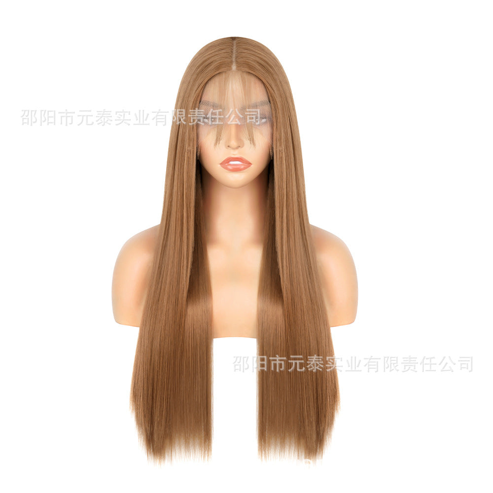 European and American Style Front Lace DRS88Long Straight Hair13*4Synthetic Hair Wig Cap Half Hand-Woven High-Temperature Fiber wig European and American Style