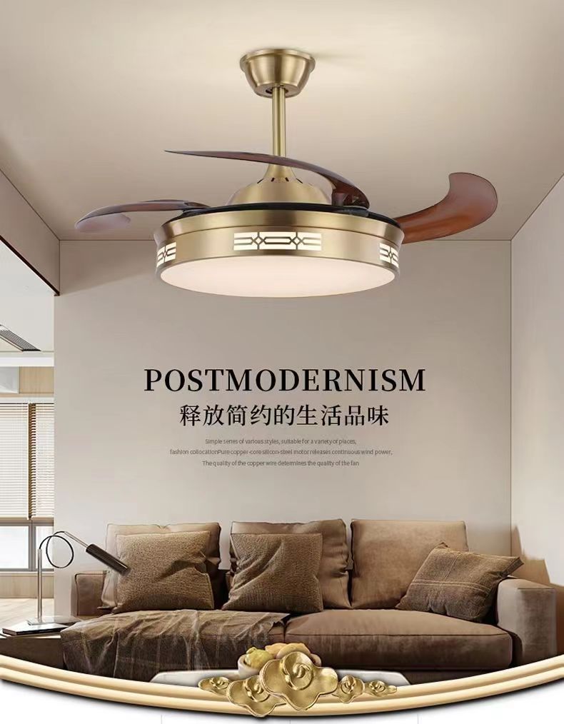 All-Copper Invisible Fan Light Luxury Simple Ceiling Light Designer Modern Living Room Dining Room Bedroom Chandelier Pure Copper
