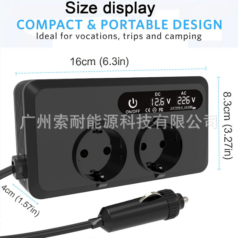 Hot Selling Car Inverter200W 12V Turn110V/220V Double USB/Type-C Mouth inverter
