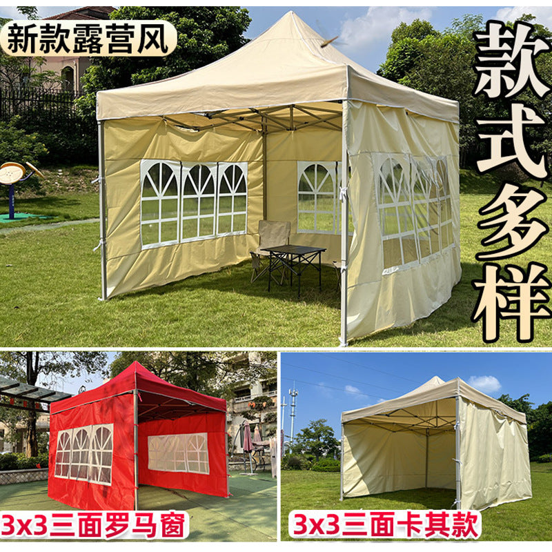 Night Market Stall Tent with Enclosure Transparent Four-Sided Windproof Rainproof Foldable Enclosure Four-Leg Umbrella Canopy Sunshade