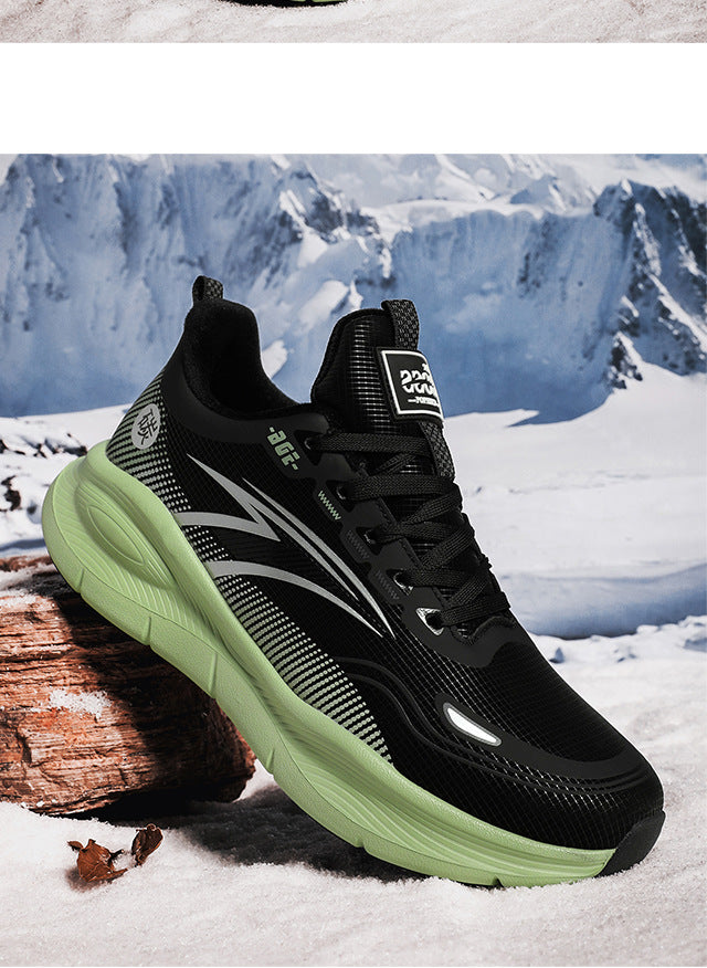 Large Size Fashion Leather Waterproof Rubber Non-Slip Wear-Resistant Sports Shoes with Fleece Lining and Thickened Warmth for Men