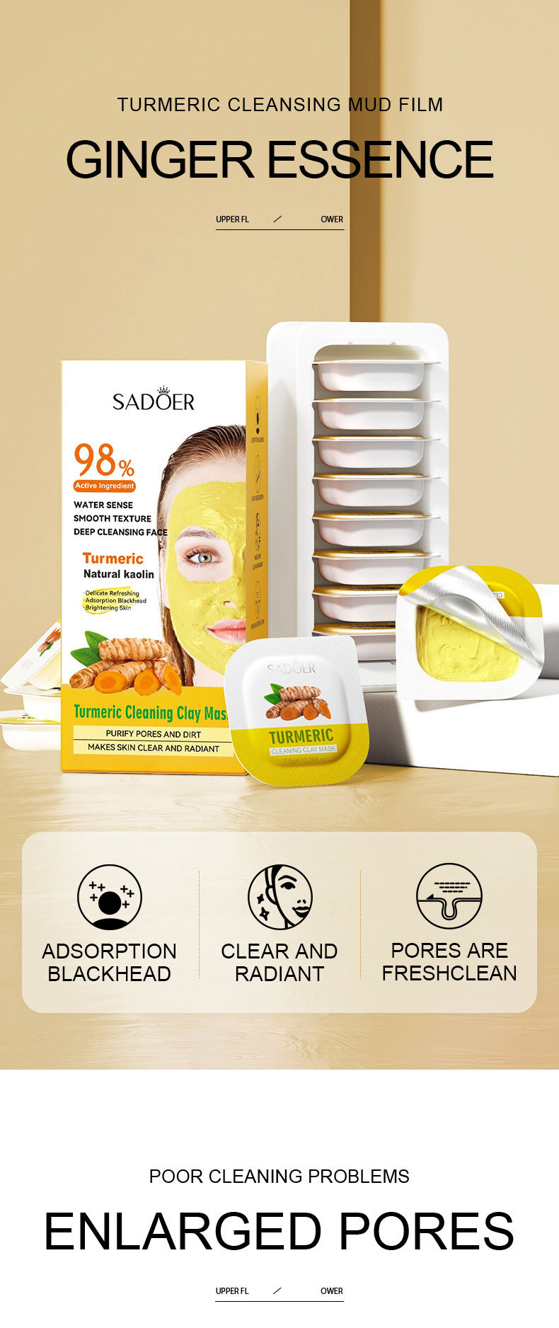 Cleaning Compound Film SADOER Green Tea Turmeric Rose Moisturizing Mask Cross-Border Foreign Trade Wholesale