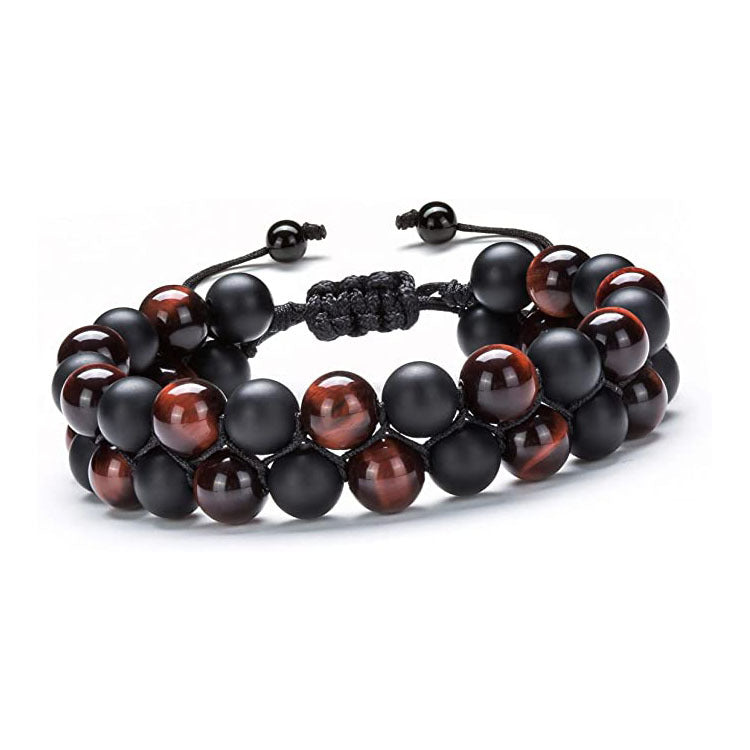 Men's Volcanic Tiger Eye Stone Double Layer Braided Bracelet Lapis Lazuli Agate Beaded Volcanic Black Gallstone Double Row Braided Bracelet