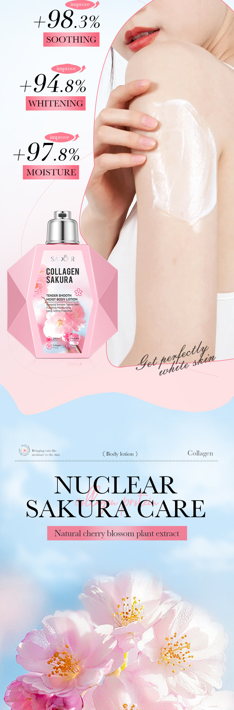 Sakura Body Lotion300ml SADOER Collagen Tender and Smooth Skin Lotion Cross-Border Wholesale