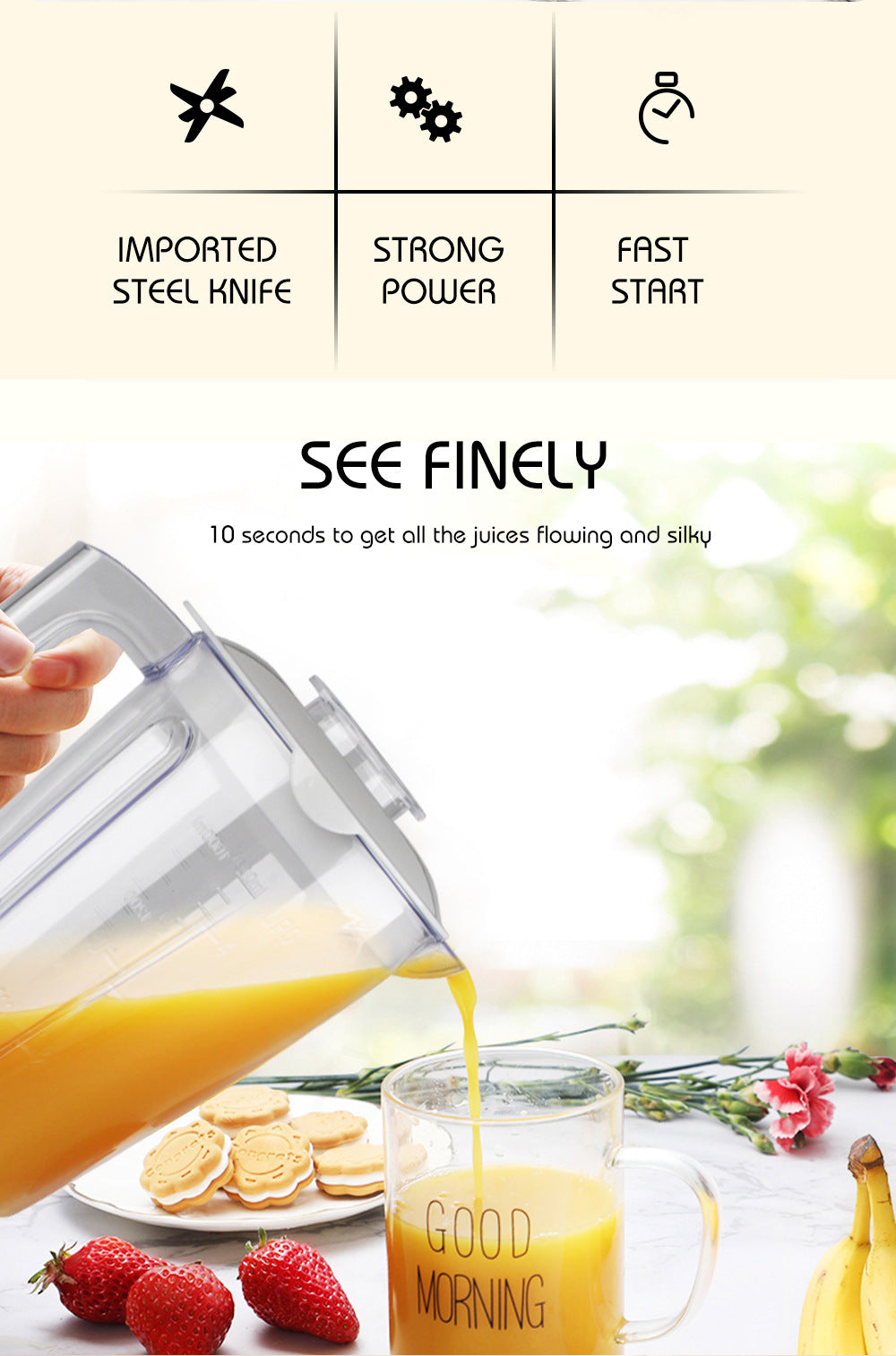 European Standard Blender for Home and Commercial Use, Smoothie Maker, Soy Milk Maker, Fruit Juicer, Plastic Cup Blender