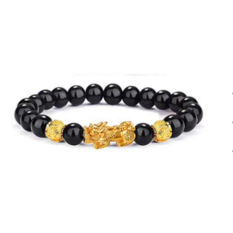 Tiger Eye Stone Pixiu Bracelet for Wealth and Luck Imitation Obsidian Bracelet Unisex Six-Word Mantra Pixiu Bracelet