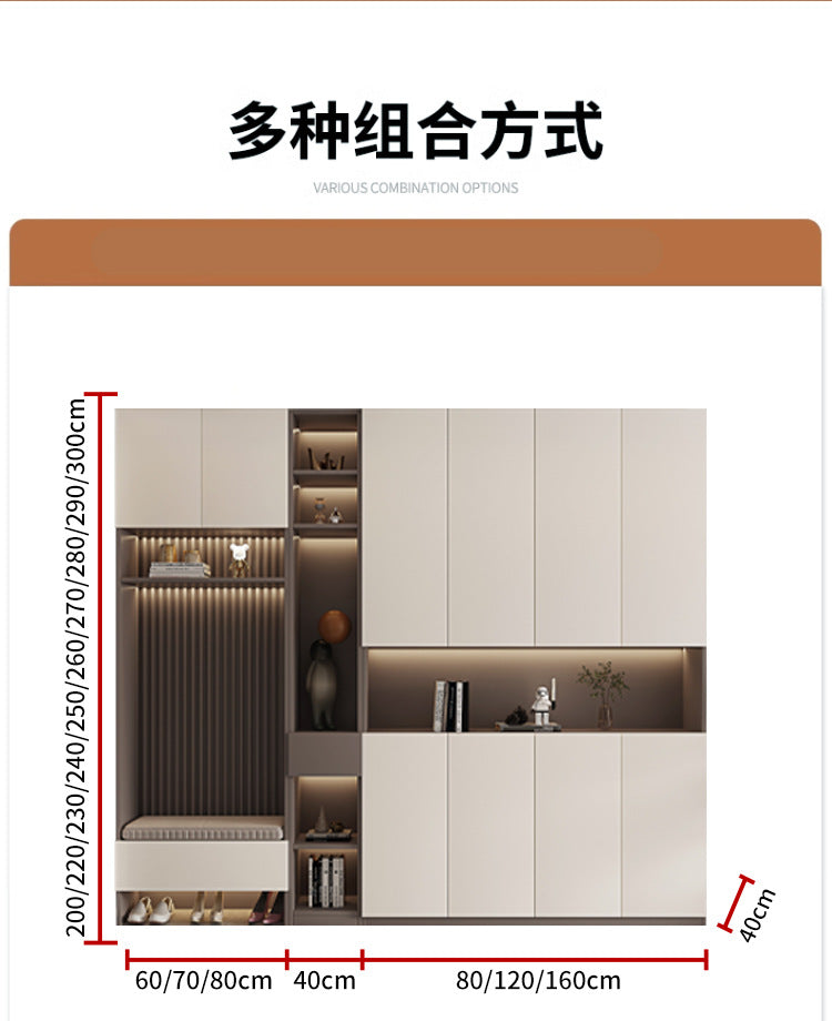 Solid Wood Entryway Shoe Cabinet Home Integrated Cabinet Top-to-Top Cream Style Simple Integrated Partition Large Capacity Doorway Shoe Cabinet
