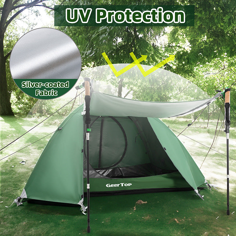 Camping Tent Double Layer Tent Sun Protection Outdoor Tent Rainproof Hiking Tent Canopy Two-in-One