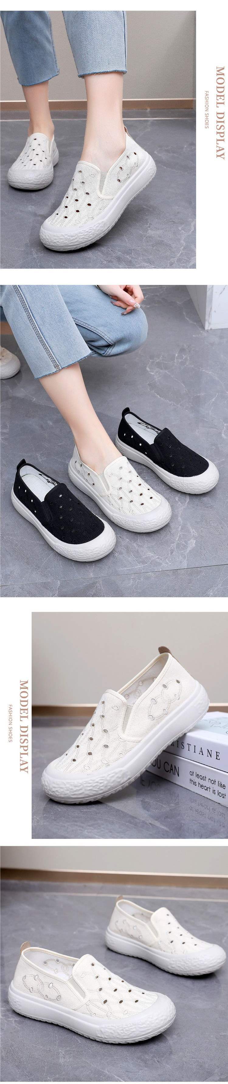 New Hollow Mesh Women's Shoes Breathable Perforated Fisherman Shoes White Canvas Shoes Women's Fashion Versatile Thick Sole Mesh Shoes