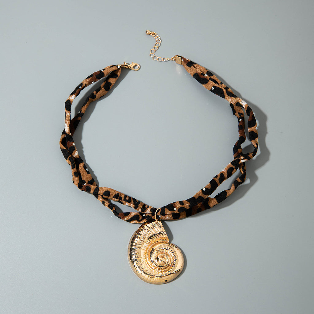 European and American Style Ocean-themed Cross Conch Starfish Pendant Leopard Print Exaggerated Necklace Collarbone Chain Jewelry