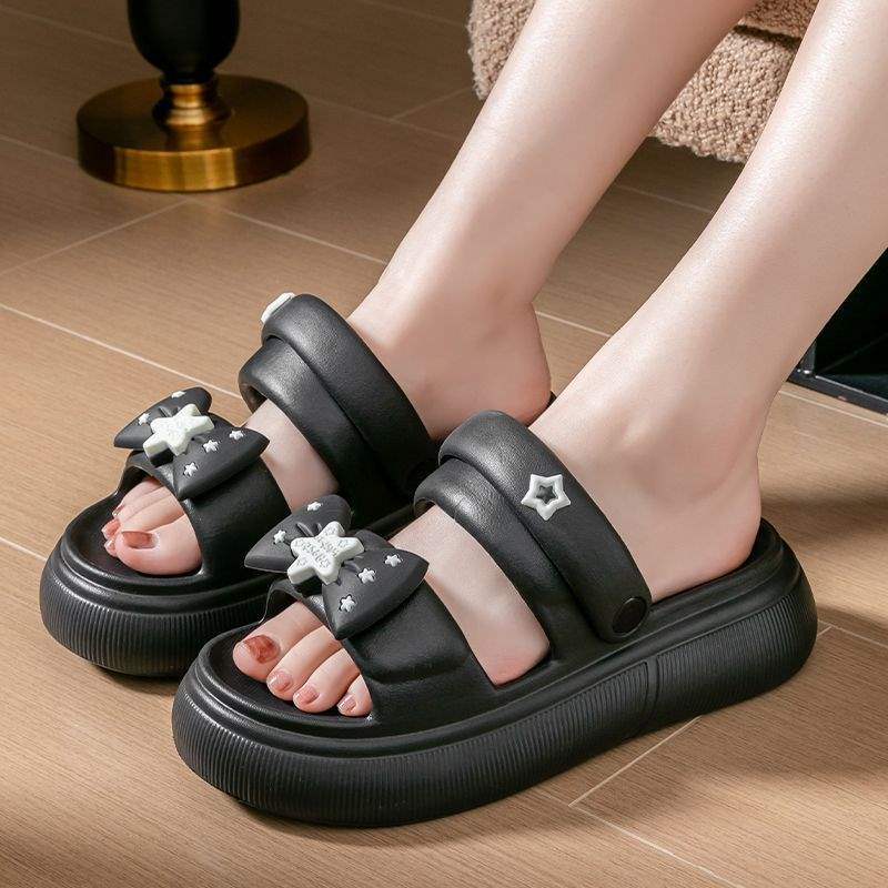 Thick Bottom eva Women's Summer New Indoor Slippers ins Cute Bowknot Sandals Non-Slip Height Increasing Outdoor Fashion