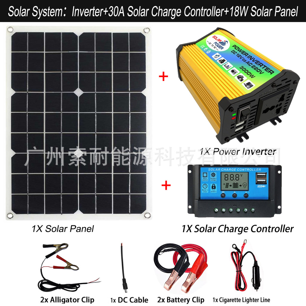 Solar Energy Kit System:Inverter 30A Controller 18W Solar Panel Solar System