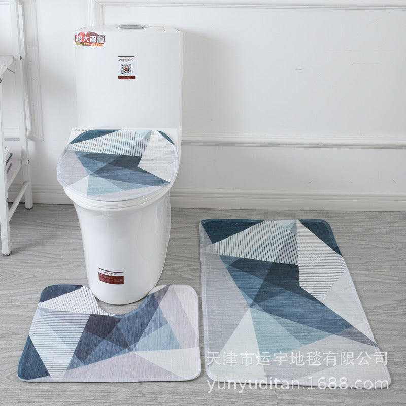 Coral Fleece Toilet Three-Piece Set Bathroom Mat Flannel Water Absorption Non-Slip Foot Mat Manufacturer Label
