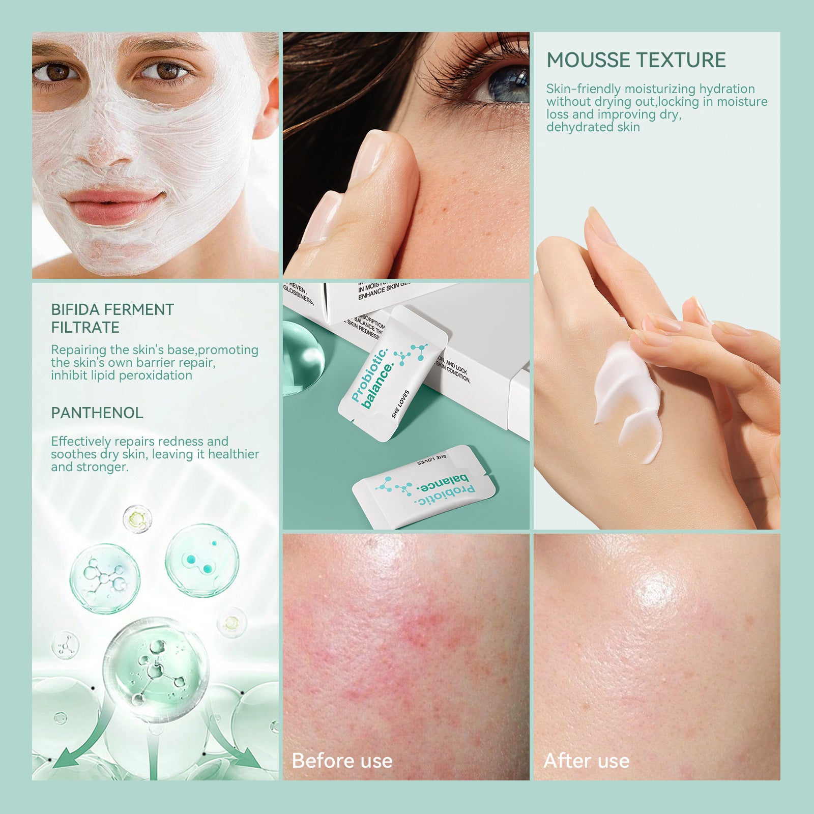 Probiotic Hydrating Mask Set for Moisturizing, Stabilizing, Repairing, Seasonal Changes, Night Recovery, and Soothing