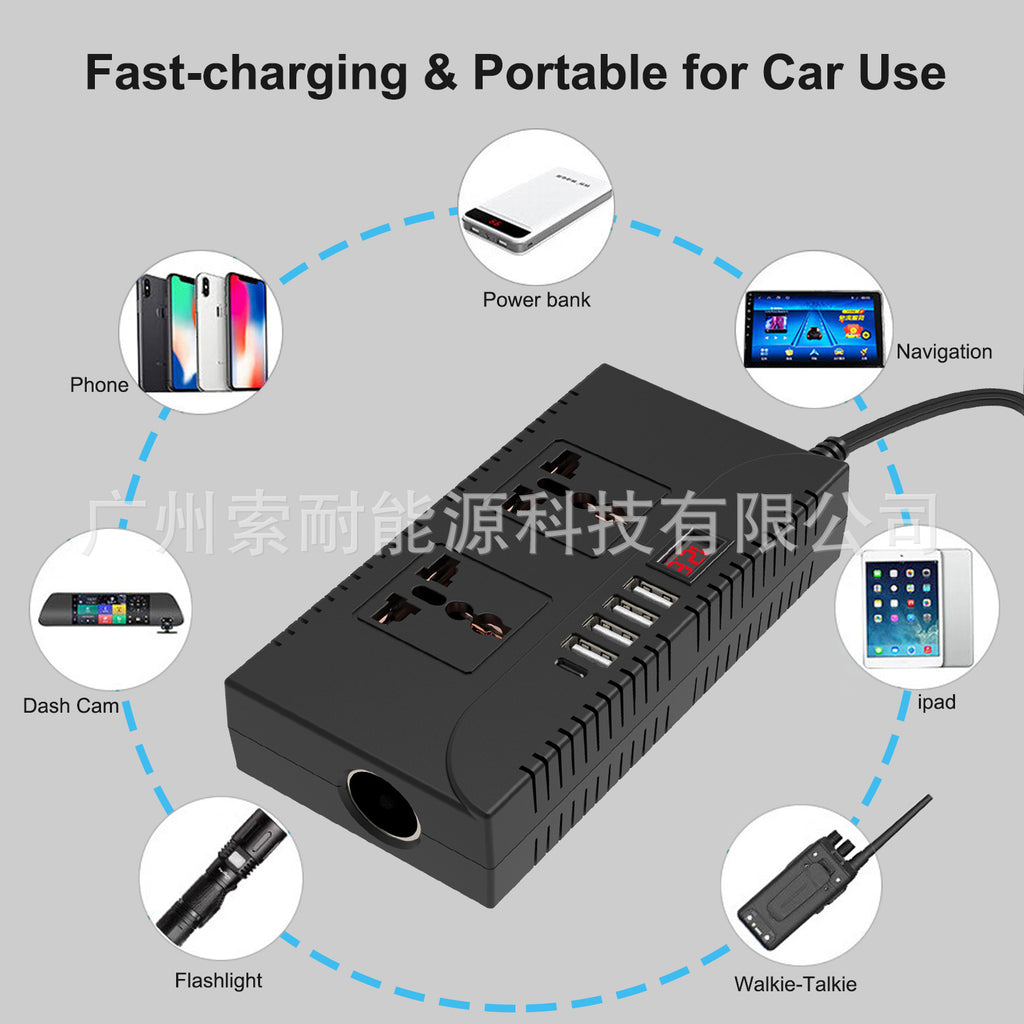 Hot Selling Car Inverter150W 12V/24V Turn110V/220V 4个USB Mouth 1个Type-C
