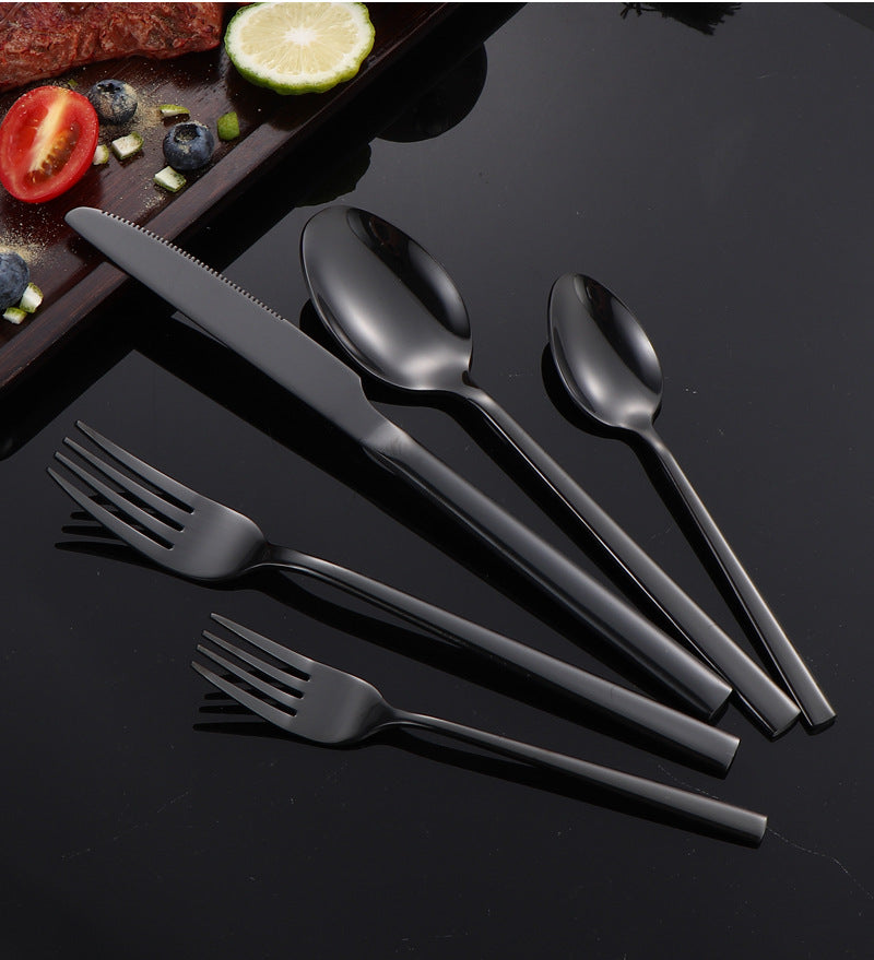 410Stainless Steel Tableware Hotel Restaurant Thickened Square Handle Knife Fork Spoon Set Western Food24Set of Steak Knives and Forks