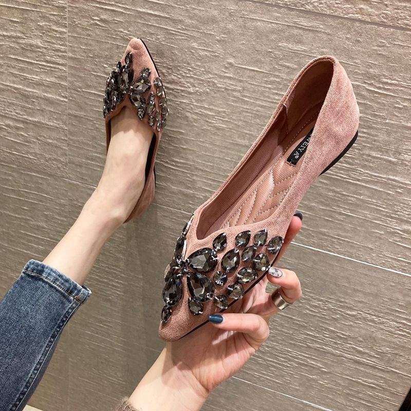European and American Style2025Spring Summer New Women's Shoes Suede Fashion Shallow Mouth Pointed Toe Hidden Wedge Flat Heel Flat Shoes