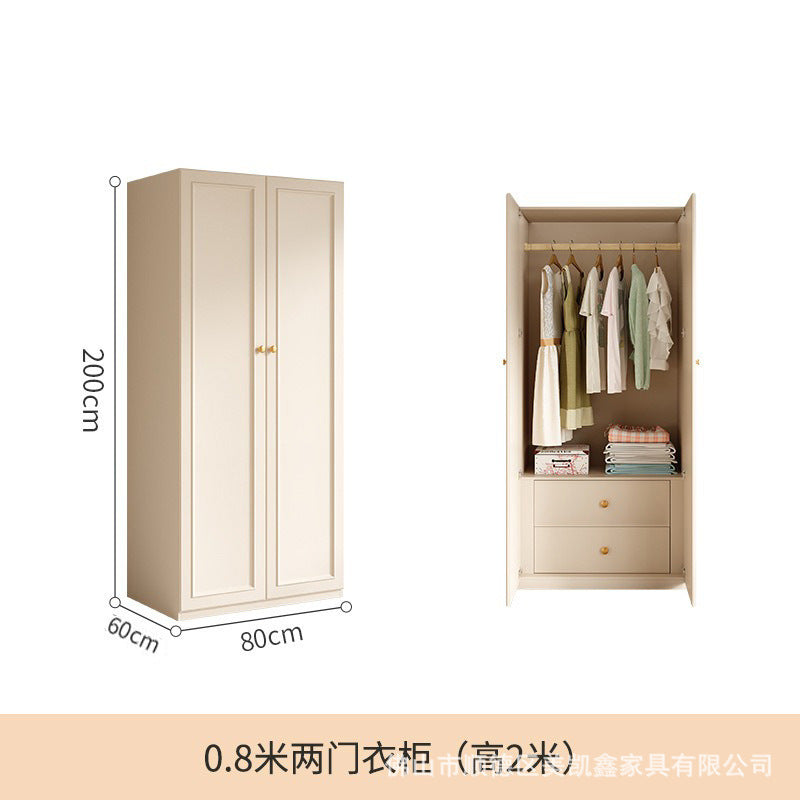 French Cream Style Wardrobe Small Apartment Home Cabinet Modern Simple Bedroom Full-Height Storage Cabinet Light Luxury Large Wardrobe