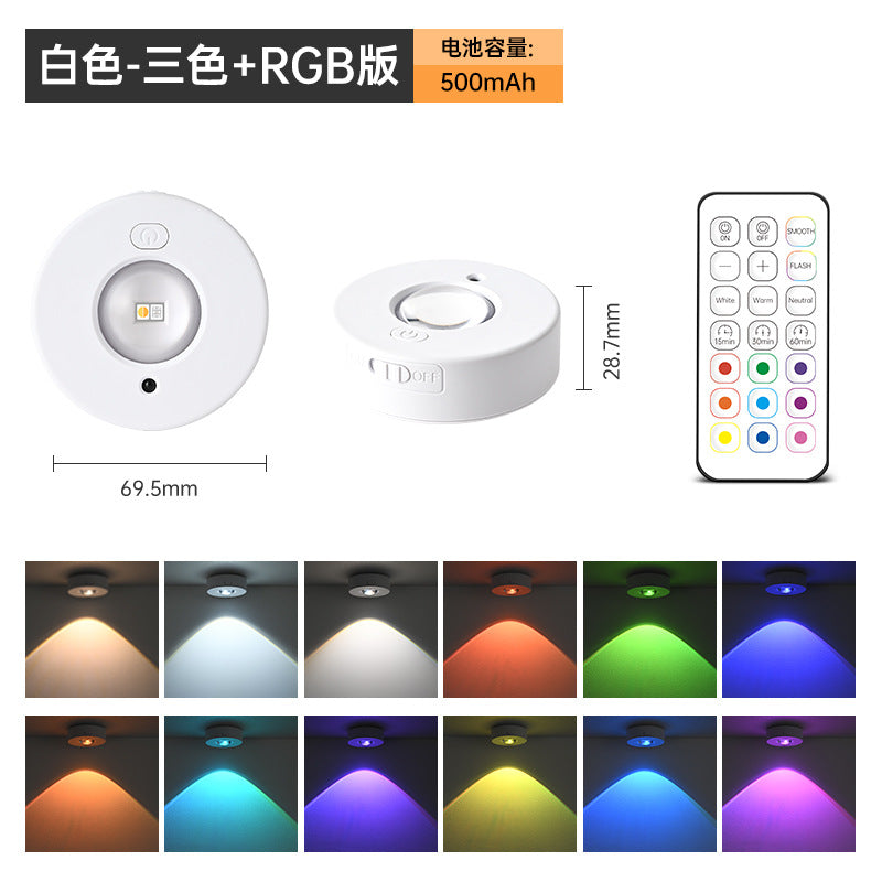 Charging led Cabinet Light Magnetic Suction Wine Cabinet Wardrobe Light Remote Control RGB Ice Hockey Light Wiring-Free Large Cat Eye Light