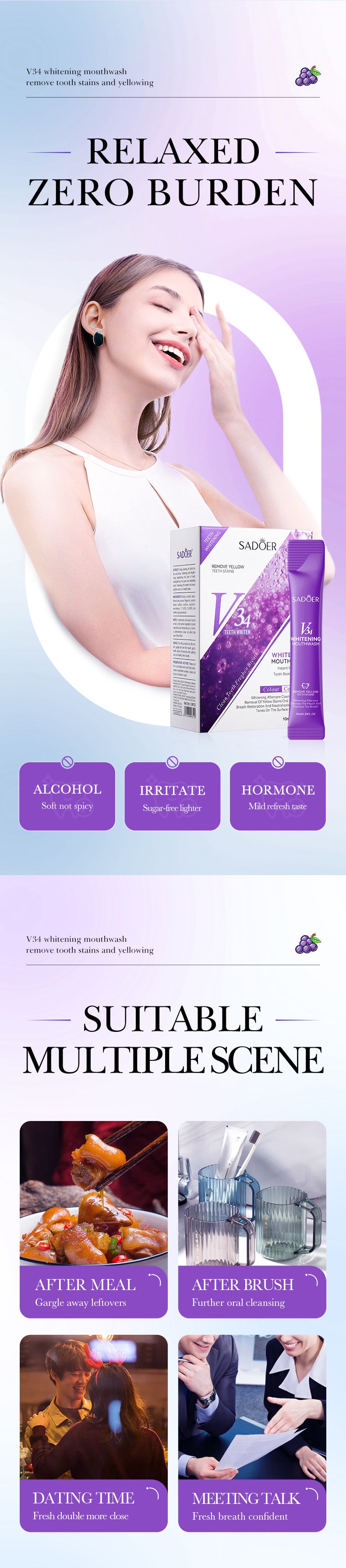 V34Whitening Mouthwash SADOER Clean Teeth Oral Fresh Mouthwash Cross-Border Wholesale