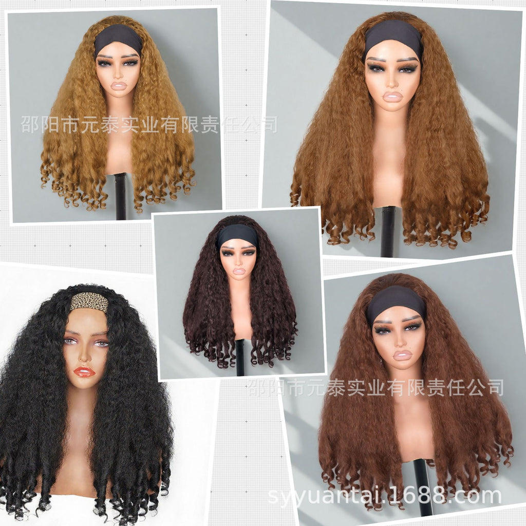 Cross-Border Hot-Selling Wig Factory European and American Fashion Synthetic Hair Mechanism Ice Ribbon VPART Long Curly Hair Curly Hair Top