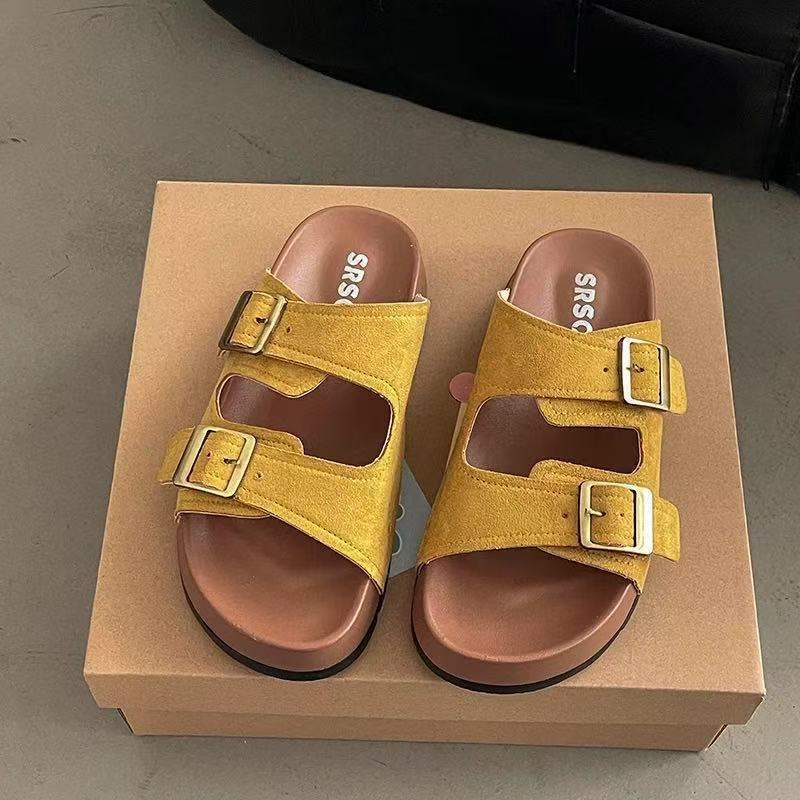Platform Slippers Women's Summer Outerwear2025New Super Hot Beach Slip-On Yellow Birkenstock Sandals