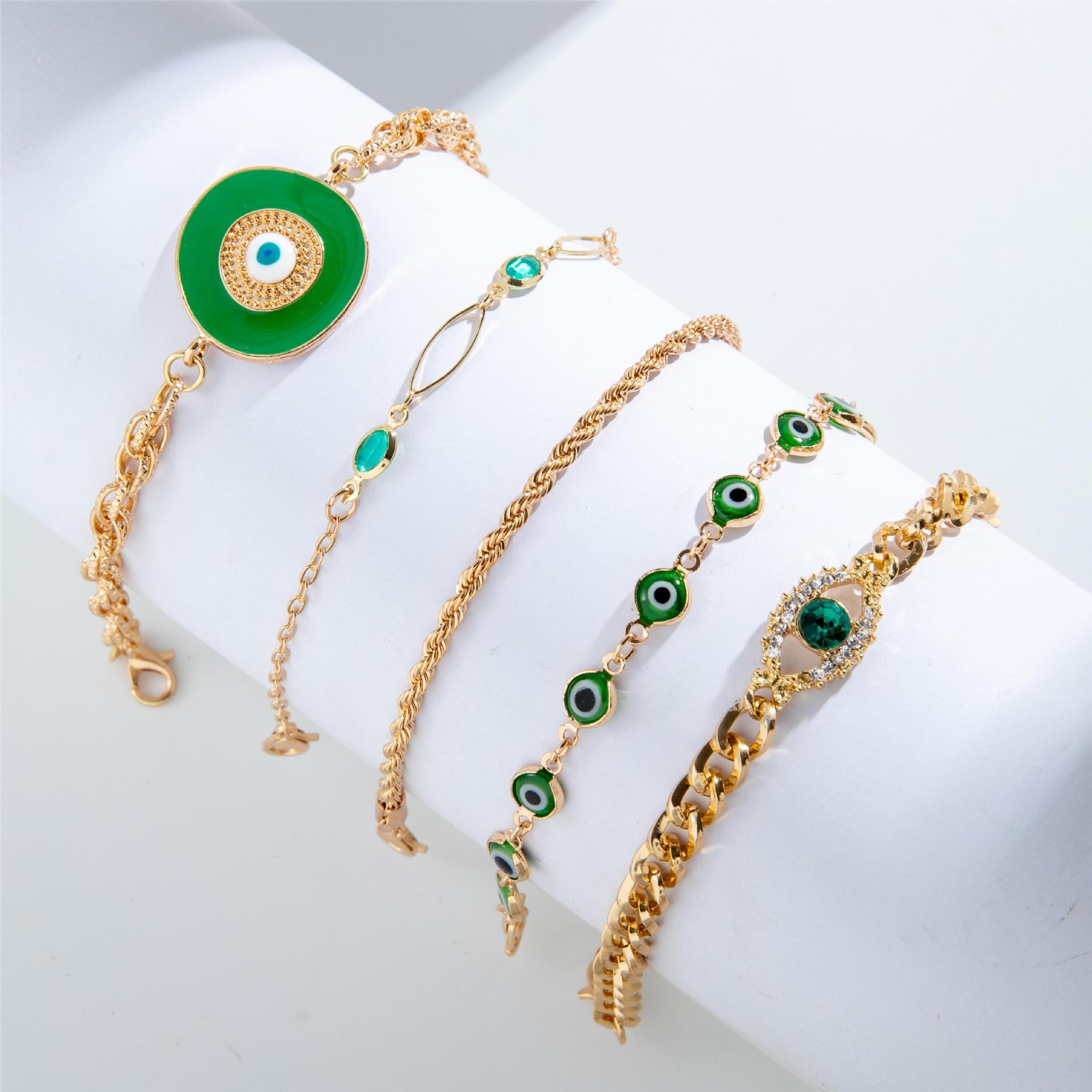European and American Style Bracelet Bohemian Devil's Eye Bracelet Design Sense Inlaid Diamond Oil Drop Exaggerated Bracelet Set