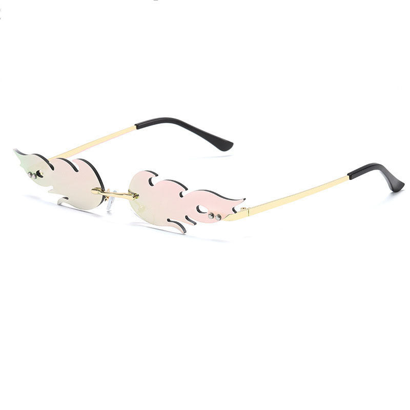 Personalized Flame Sunglasses Women's Fashion Metal Frameless Sunglasses Trendy European and American Christmas Party Quirky Glasses