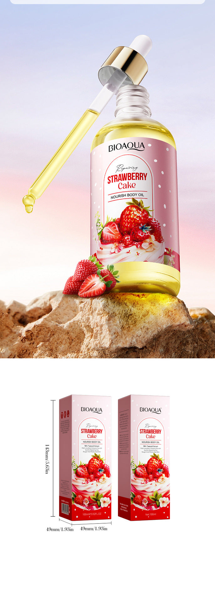 Full English Strawberry Cake Nourishing Body Oil BIOAOUA Moisturizing skin essence  foreign trade wholesale