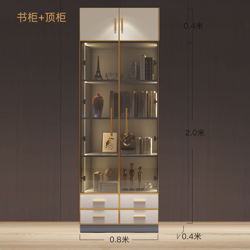 Modern Light Luxury Bookshelf Paint-Free Board Aluminum Alloy Glass Door Combination Bookshelf Wine Cabinet Simple Floor Storage Cabinet Integrated