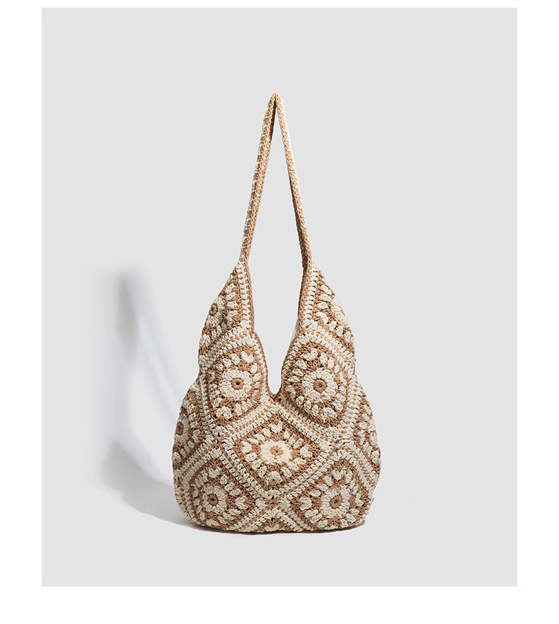 European and American Spring New Handmade Cotton Thread Crochet Hollow Sunflower Flower Woven Shoulder Bag for Women Straw Underarm Bag