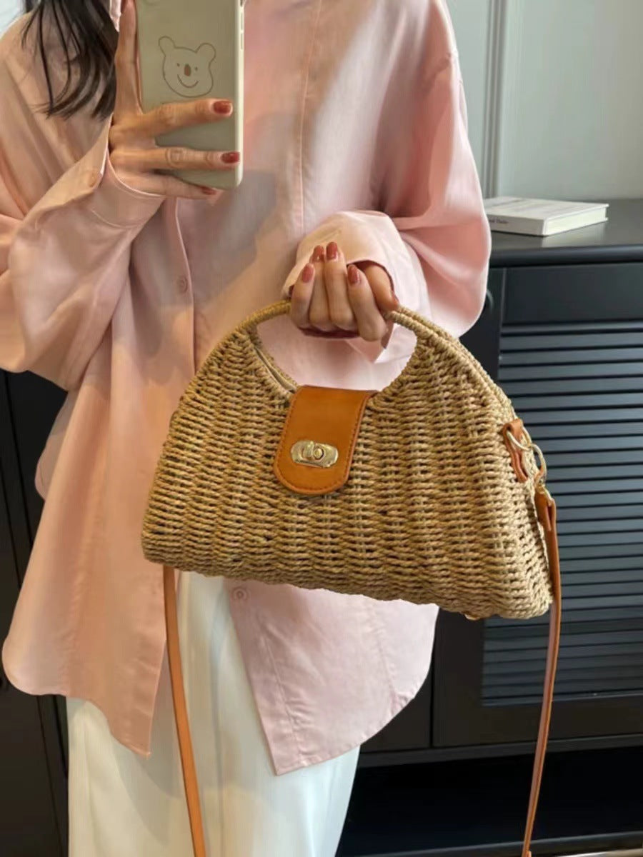Crossbody Women's Bag New Fashion Single Shoulder Straw Bag Niche Handbag Vacation Beach Bag Korean Style Straw Bag Woven Bag