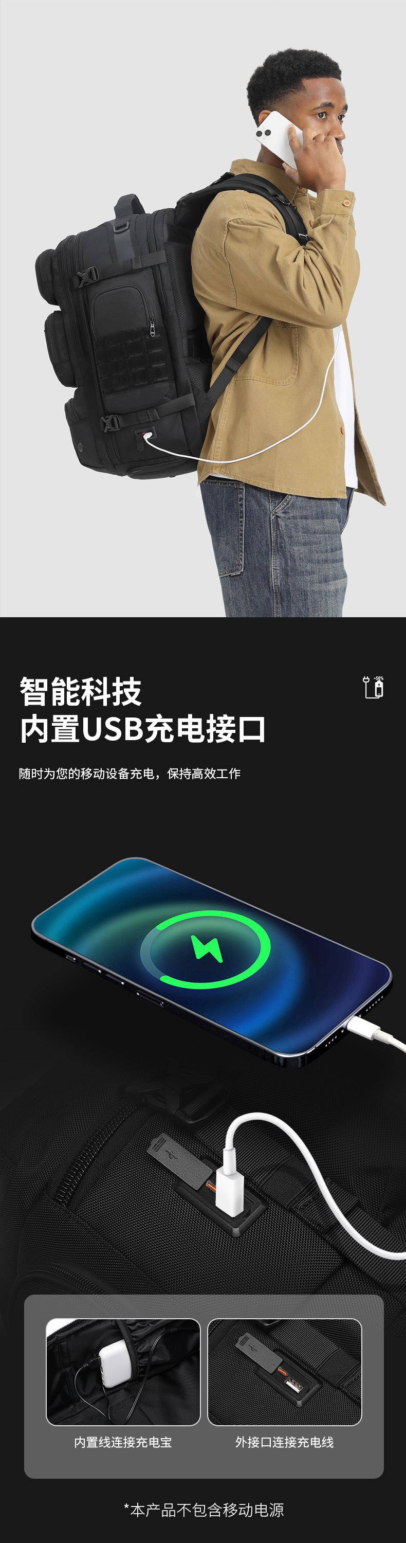 New Men's Backpack Large Capacity Short Distance Travel Backpack Outdoor Commuting Multifunctional Waterproof Tactical Computer Bag