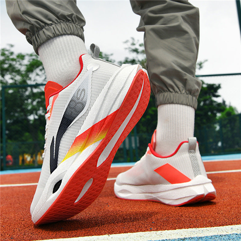 Autumn and Winter New Style Wind Chasing por Double Mesh Real Explosive Carbon Plate Rebound Cushioning Running Shoes Student Racing Training Sports Shoes